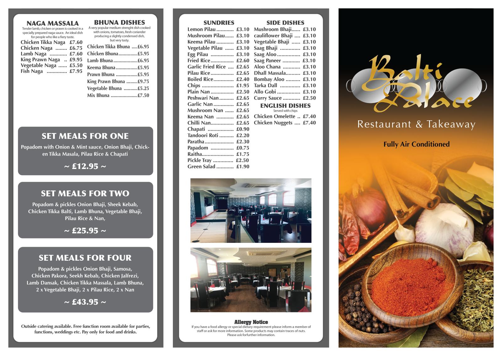 Menu | Balti Palace, Doncaster - Get 10% off on online orders via our ...